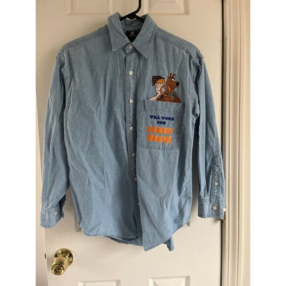 Vtg 1990's Warner Bros Studio Store Scooby-Doo Button-up Long Sleeve Denim XS